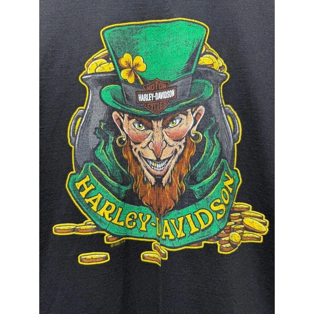 Harley Davidson Leprechaun St.‎ Patricks Day T Shirt L Black Green Pot of Gold